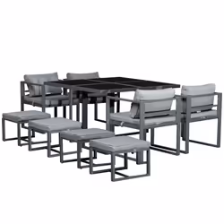 Outsunny 9PCs Patio Dining Sets 4 Chairs 4 Ottoman Cushioned Seating and Back - Additional view 6