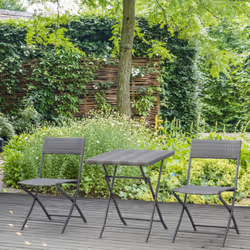 Outsunny 3PC Bistro Set Rattan Furniture Garden Folding Chair Table Grey