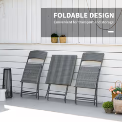 Outsunny 3PC Bistro Set Rattan Furniture Garden Folding Chair Table Grey