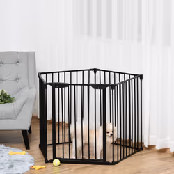 PawHut Pet Safety Gate 5 Panels Playpen Metal Fence w/ Walk Through Door - Black