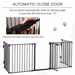 PawHut Pet Safety Gate 5 Panels Playpen Metal Fence w/ Walk Through Door - Black - Additional view 4