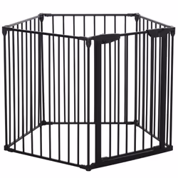 PawHut Pet Safety Gate 5 Panels Playpen Metal Fence w/ Walk Through Door - Black - Additional view 6