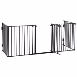 PawHut Pet Safety Gate 5 Panels Playpen Metal Fence w/ Walk Through Door - Black - Additional view 8