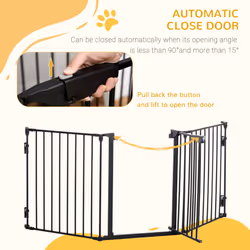 PawHut Pet Safety Gate 3 Panels Playpen Metal Fence W/ Walk Through Door Black - Additional view 4