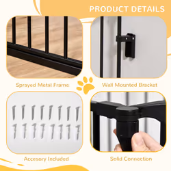 PawHut Pet Safety Gate 3 Panels Playpen Metal Fence W/ Walk Through Door Black - Additional view 5