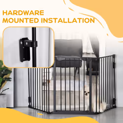 PawHut Pet Safety Gate 3 Panels Playpen Metal Fence W/ Walk Through Door Black - Additional view 8