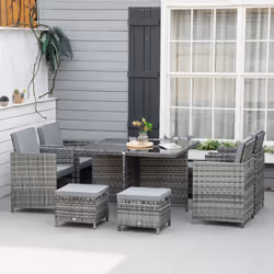 Outsunny Rattan Dining Set Garden Furniture Cube Table Chair Stool Cushion Seat