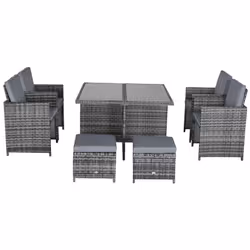 Outsunny Rattan Dining Set Garden Furniture Cube Table Chair Stool Cushion Seat - Additional view 6