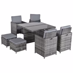 Outsunny Rattan Dining Set Garden Furniture Cube Table Chair Stool Cushion Seat - Additional view 7