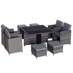 Outsunny Rattan Dining Set Garden Furniture Cube Table Chair Stool Cushion Seat - Additional view 8