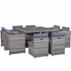 Outsunny Patio 9 PCs Rattan Dining Table Set Garden Wicker Cube Sofa Furniture