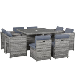 Outsunny Patio 9 PCs Rattan Dining Table Set Garden Wicker Cube Sofa Furniture