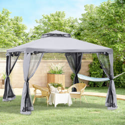 Outsunny 3 x 3 m Metal Gazebo Garden Outdoor 2-Tier Roof Marquee Party Grey