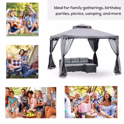 Outsunny 3 x 3 m Metal Gazebo Garden Outdoor 2-Tier Roof Marquee Party Grey - Additional view 4