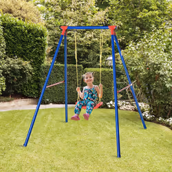 Outsunny Metal Swing Set w/ Adjustable Rope A-Frame Stand Outdoor Playset