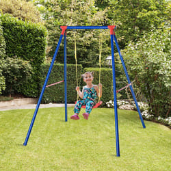 Outsunny Metal Swing Set w/ Adjustable Rope A-Frame Stand Outdoor Playset
