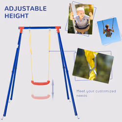 Outsunny Metal Swing Set w/ Adjustable Rope A-Frame Stand Outdoor Playset