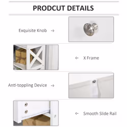 HOMCOM Console Table Side Desk Shelves Drawers Open Top X Support Hallway White - Additional view 4