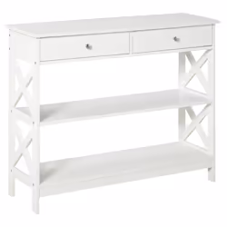 HOMCOM Console Table Side Desk Shelves Drawers Open Top X Support Hallway White - Additional view 8