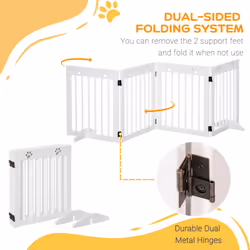 PawHut Pet Gate 4 Panel Wooden Dog Barrier Folding Fence w/ Support Feet