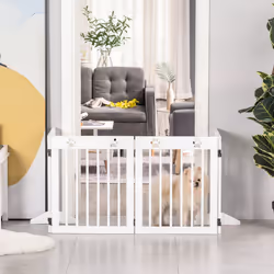 PawHut Pet Gate 4 Panel Wooden Dog Barrier Folding Fence w/ Support Feet - Additional view 4