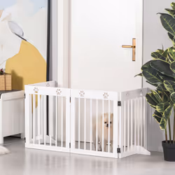PawHut Pet Gate 4 Panel Wooden Dog Barrier Folding Fence w/ Support Feet - Additional view 6