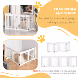 PawHut Pet Gate 4 Panel Wooden Dog Barrier Folding Fence w/ Support Feet - Additional view 8