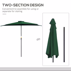 Outsunny 3(m) Half Round Parasol Garden Sun Umbrella Metal w/ Crank Green