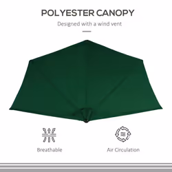 Outsunny 3(m) Half Round Parasol Garden Sun Umbrella Metal w/ Crank Green