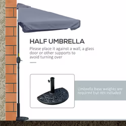Outsunny 2.3m Half Round Parasol Garden Sun Umbrella Metal w/ Crank Grey