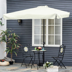 Outsunny 2.3m Half Round Parasol Garden Sun Umbrella Metal w/ Crank Off-White