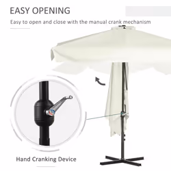 Outsunny 2.3m Half Round Parasol Garden Sun Umbrella Metal w/ Crank Off-White