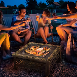 Outsunny 76cm Square Garden Fire Pit Square Table w/ Poker Mesh Cover Log Grate