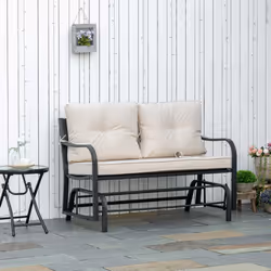 Outsunny Outdoor Double Rocking Chair Glider Loveseat with Cushion, Khaki