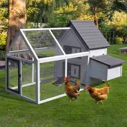 PawHut Wooden Chicken Coop Hen House Enclosure Garden with Ramp Run Nesting Box