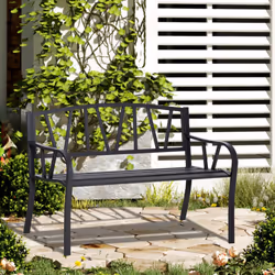 Outsunny Metal Loveseat 2-Seater Outdoor Furniture w/ Ergonomic Armrest