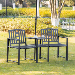 Outsunny Tete-a-tete Chair 2-Seater Steel Bench w/ Coffee Table Backyard Porch