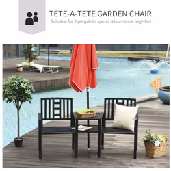 Outsunny Tete-a-tete Chair 2-Seater Steel Bench w/ Coffee Table Backyard Porch