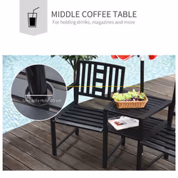 Outsunny Tete-a-tete Chair 2-Seater Steel Bench w/ Coffee Table Backyard Porch