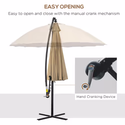 Outsunny 3(m) Cantilever Shanghai Parasol w/ Crank Handle, Cross Base, Khaki - Additional view 10