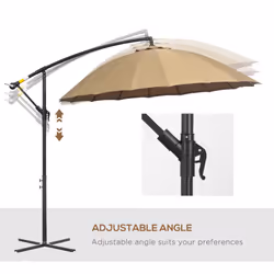 Outsunny 3(m) Cantilever Shanghai Parasol w/ Crank Handle, Cross Base, Khaki - Additional view 11
