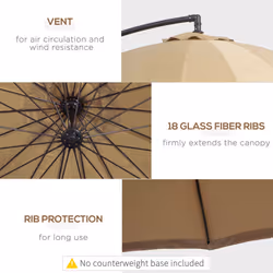 Outsunny 3(m) Cantilever Shanghai Parasol w/ Crank Handle, Cross Base, Khaki
