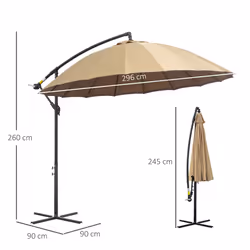 Outsunny 3(m) Cantilever Shanghai Parasol w/ Crank Handle, Cross Base, Khaki - Additional view 9