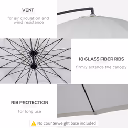 Outsunny 3(m) Cantilever Shanghai Parasol w/ Crank Handle, Cross Base, Off-White - Additional view 4