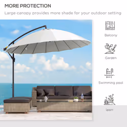 Outsunny 3(m) Cantilever Shanghai Parasol w/ Crank Handle, Cross Base, Off-White - Additional view 5