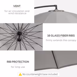 Outsunny 3(m) Cantilever Shanghai Parasol w/ Crank Handle, Cross Base, Grey - Additional view 4