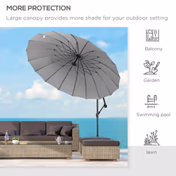Outsunny 3(m) Cantilever Shanghai Parasol w/ Crank Handle, Cross Base, Grey - Additional view 5