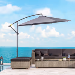 Outsunny 3(m) Garden Banana Parasol Cantilever Umbrella w/ Cross Base, Grey