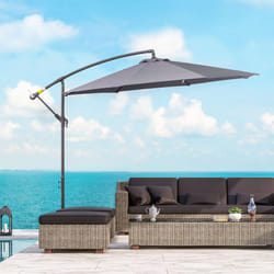 Outsunny 3(m) Garden Banana Parasol Cantilever Umbrella w/ Cross Base, Grey