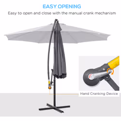 Outsunny 3(m) Garden Banana Parasol Cantilever Umbrella w/ Cross Base, Grey